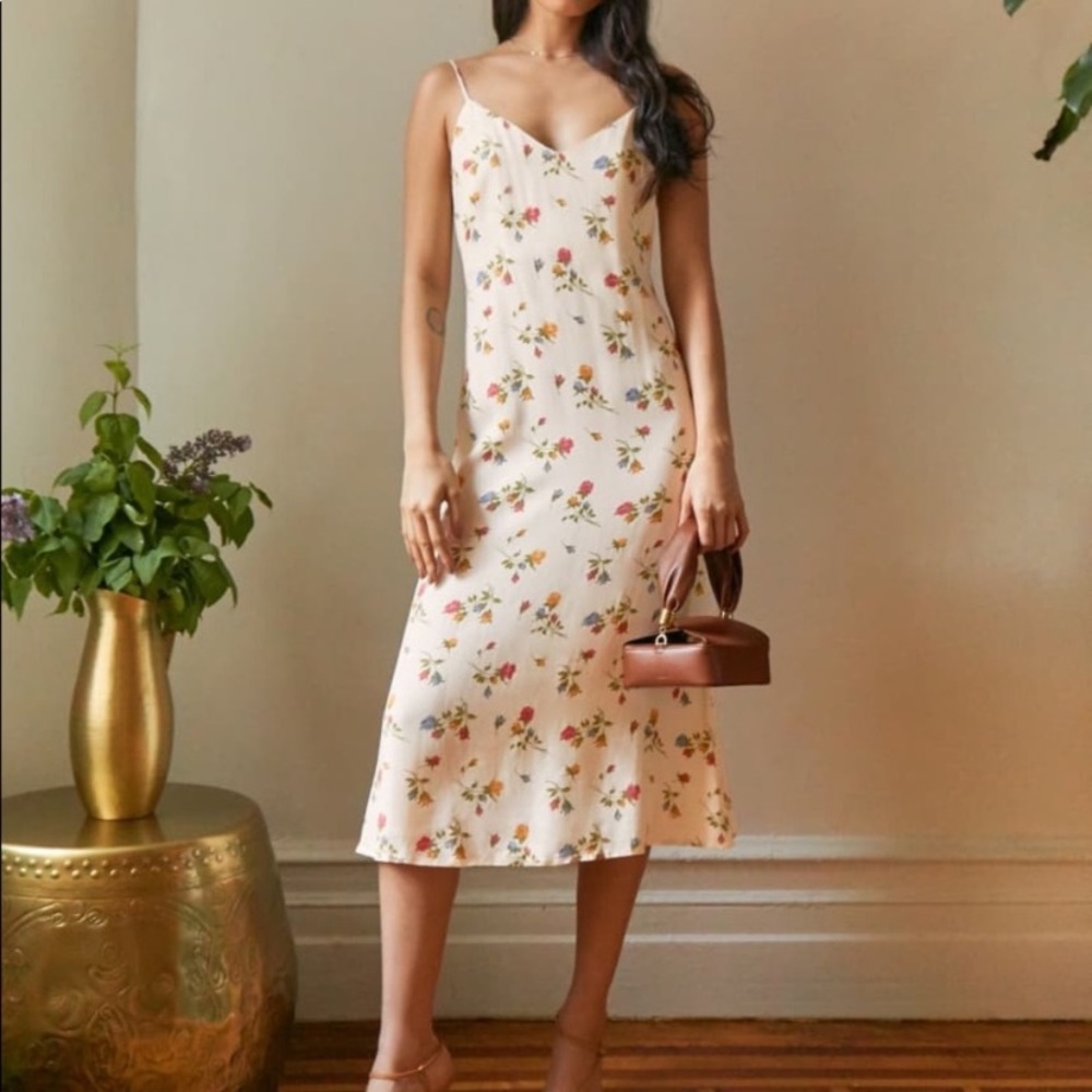 Reformation Floral Midi Dress in Cream and Pink